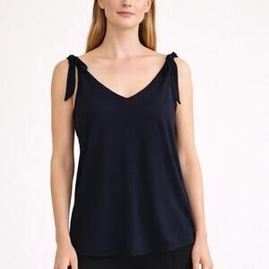 Shebird Tie Shoulder Strap V-Neck Tank Top Black